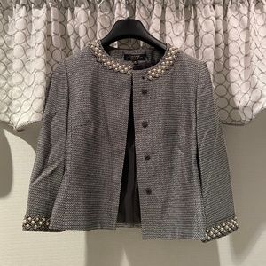Tahari Pearl Embellished Blazer with Skirt (Grey)